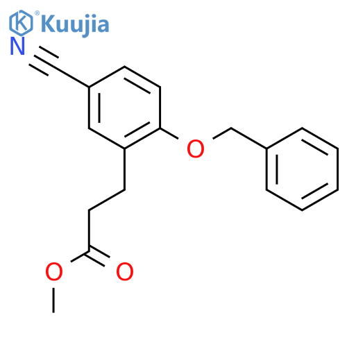 Benzenepropanoic acid, 5-cyano-2-(phenylmethoxy)-, methyl ester structure