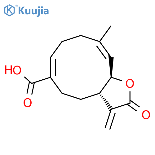 (3As,6Z,10E,11aR)-10-methyl-3-methylidene-2-oxo-3a,4,5,8,9,11a-hexahydrocyclodeca[b]furan-6-carboxylic acid structure
