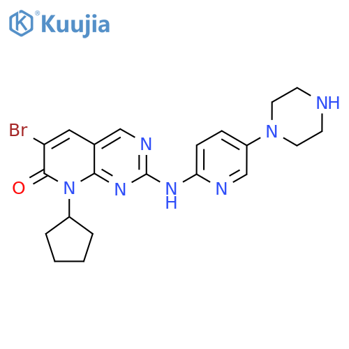 6-bromo-8-cyclopentyl-2-{[5-(piperazin-1-yl)pyridin-2-yl]amino}-7H,8H-pyrido[2,3-d]pyrimidin-7-one structure