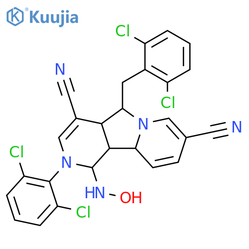 Pyrido[3,4-a]indolizine-4,8-dicarbonitrile,2-(2,6-dichlorophenyl)-5-[(2,6-dichlorophenyl)methyl]-1,2,4a,5,10a,10b-hexahydro-1-(hydroxyamino)- structure