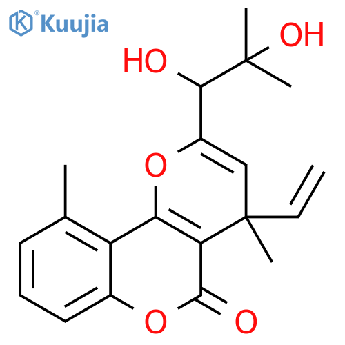 4H,5H-Pyrano[3,2-c][1]benzopyran-5-one, 2-(1,2-dihydroxy-2-methylpropyl)-4-ethenyl-4,10-dimethyl- (9CI) structure