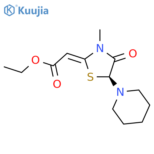 Acetic acid,2-[(5S)-3-methyl-4-oxo-5-(1-piperidinyl)-2-thiazolidinylidene]-, ethyl ester structure
