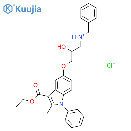 N-benzyl-3-{[3-(ethoxycarbonyl)-2-methyl-1-phenyl-1H-indol-5-yl]oxy}-2-hydroxypropan-1-aminium chloride structure