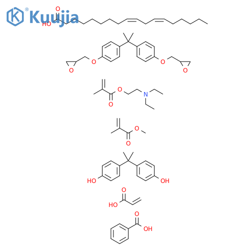 9,12-Octadecadienoicacid(9Z,12Z)-,dimer,polymerwith2-(diethylamino)ethyl2-methyl-2-propenoate,4,4'-(1-methylethylidene)bis[phenol],2,2'-[(1-methylethylidene)bis(4,1-phenyleneoxymethylene)]bis[oxirane],methyl2-methyl-2-propenoateand2-propenoicacid,benzoate structure