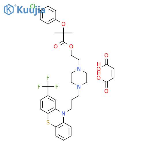 but-2-enedioic acid; 2-[4-[3-[2-(trifluoromethyl)phenothiazin-10-yl]propyl]piperazin-1-yl]ethyl 2-(4-chlorophenoxy)-2-methyl-propanoate structure