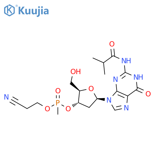 Guanosine, 2'-deoxy-N-(2-methyl-1-oxopropyl)-, 3'-(2-cyanoethyl methylphosphonate) (9CI) structure