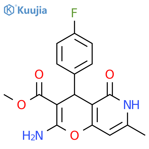 methyl 2-amino-4-(4-fluorophenyl)-7-methyl-5-oxo-4H,5H,6H-pyrano3,2-cpyridine-3-carboxylate structure