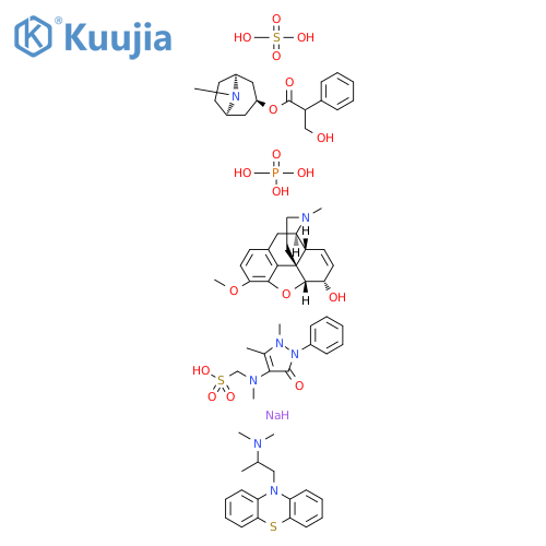 Morphinan-6-ol, 7,8-didehydro-4,5-epoxy-3-methoxy-17-methyl-, (5α,6α)-, phosphate (1:1), mixt. with (3-endo)-8-methyl-8-azabicyclo[3.2.1]oct-3-yl α-(hydroxymethyl)benzeneacetate sulfate (2:1), sodium [(2,3-dihydro-1,5-dimethyl-3-oxo-2-phenyl-1H-pyrazol-4-yl)methylamino]methanesulfonate and N,N,α-tri... structure