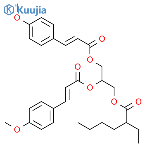2,3-bis{[(2E)-3-(4-methoxyphenyl)prop-2-enoyl]oxy}propyl 2-ethylhexanoate structure