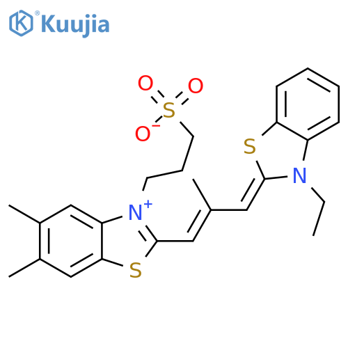 2-[3-(3-ethyl-3H-benzothiazol-2-ylidene)-2-methylprop-1-enyl]-5,6-dimethyl-3-(3-sulphonatopropyl)benzothiazolium structure