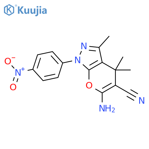 Pyrano[2,3-c]pyrazole-5-carbonitrile,6-amino-1,4-dihydro-3,4,4-trimethyl-1-(4-nitrophenyl)- structure