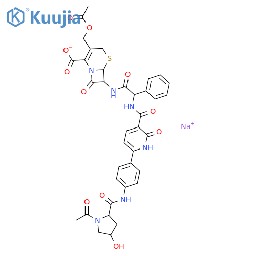 sodium 7-{[{[(6-{4-[(1-acetyl-4-hydroxyprolyl)amino]phenyl}-2-oxo-1,2-dihydropyridin-3-yl)carbonyl]amino}(phenyl)acetyl]amino}-3-[(acetyloxy)methyl]-8-oxo-5-thia-1-azabicyclo[4.2.0]oct-2-ene-2-carboxylate structure