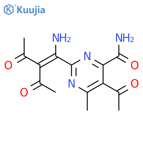 5-acetyl-2-(2-acetyl-1-amino-3-oxobut-1-enyl)-6-methylpyrimidine-4-carboxamide structure