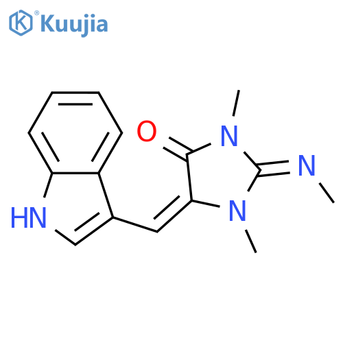 (5E)-5-((1H-indol-3-yl)methylene)-1,3-dimethyl-2-(methylimino)imidazolidin-4-one structure
