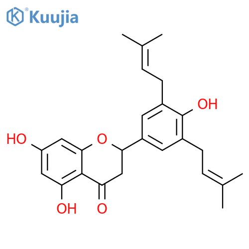 4H-1-Benzopyran-4-one,2,3-dihydro-5,7-dihydroxy-2-[4-hydroxy-3,5-bis(3-methyl-2-buten-1-yl)phenyl]-,(2S)- structure