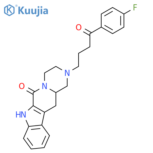 2-[4-(4-fluorophenyl)-4-oxobutyl]-1,3,4,7,12,12a-hexahydropyrazino[1',2':1,6]pyrido[3,4-b]indol-6(2H)-one structure