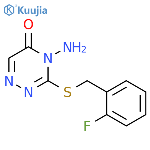 4-amino-3-{(2-fluorophenyl)methylsulfanyl}-4,5-dihydro-1,2,4-triazin-5-one structure