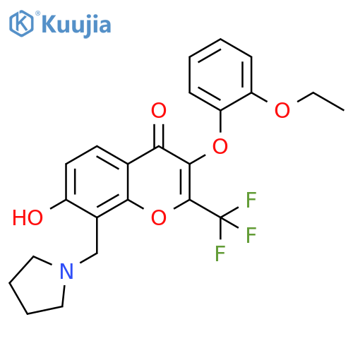 3-(2-ethoxyphenoxy)-7-hydroxy-8-(pyrrolidin-1-yl)methyl-2-(trifluoromethyl)-4H-chromen-4-one structure