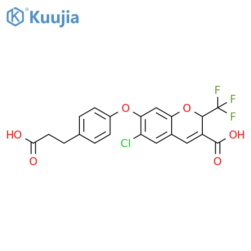 2H-1-Benzopyran-3-carboxylic acid,7-[4-(2-carboxyethyl)phenoxy]-6-chloro-2-(trifluoromethyl)- structure