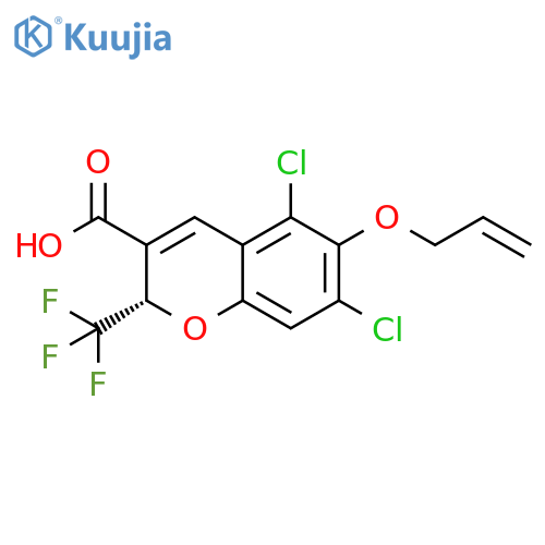 2H-1-Benzopyran-3-carboxylic acid,5,7-dichloro-6-(2-propenyloxy)-2-(trifluoromethyl)-, (2S)- structure