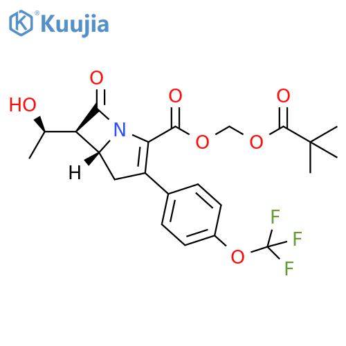 1-Azabicyclo[3.2.0]hept-2-ene-2-carboxylic acid,6-[(1R)-1-hydroxyethyl]-7-oxo-3-[4-(trifluoromethoxy)phenyl]-,(2,2-dimethyl-1-oxopropoxy)methyl ester, (5R,6S)- structure