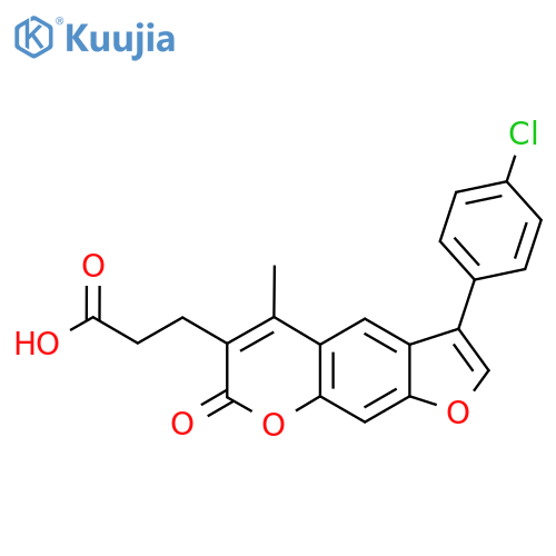 3-3-(4-Chlorophenyl)-5-methyl-7-oxo-7H-furo3,2-gchromen-6-ylpropanoic acid structure