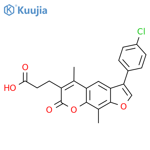 3-3-(4-Chlorophenyl)-5,9-dimethyl-7-oxo-7H-furo3,2-gchromen-6-ylpropanoic acid structure