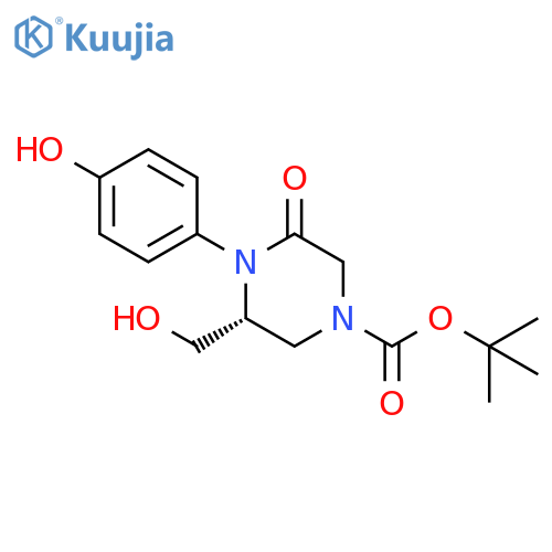 1-Piperazinecarboxylic acid,3-(hydroxymethyl)-4-(4-hydroxyphenyl)-5-oxo-, 1,1-dimethylethyl ester,(3R)- structure