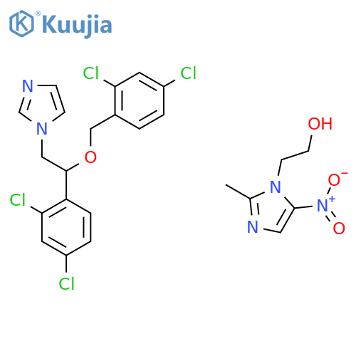 1-[2-(2,4-dichlorophenyl)-2-[(2,4-dichlorophenyl)methoxy]ethyl]imidazole; 2-(2-methyl-5-nitro-imidazol-1-yl)ethanol structure