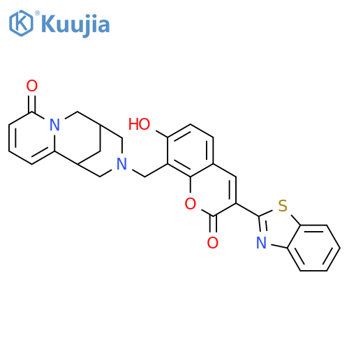 11-{3-(1,3-benzothiazol-2-yl)-7-hydroxy-2-oxo-2H-chromen-8-ylmethyl}-7,11-diazatricyclo7.3.1.0^{2,7}trideca-2,4-dien-6-one structure