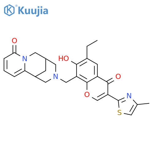 11-{6-ethyl-7-hydroxy-3-(4-methyl-1,3-thiazol-2-yl)-4-oxo-4H-chromen-8-ylmethyl}-7,11-diazatricyclo7.3.1.0^{2,7}trideca-2,4-dien-6-one structure