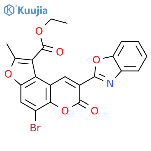 ethyl 8-(1,3-benzoxazol-2-yl)-5-bromo-2-methyl-7-oxo-7H-furo3,2-fchromene-1-carboxylate structure