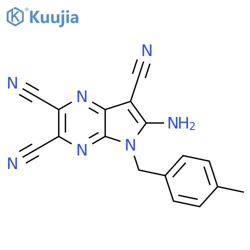 6-amino-5-[(4-methylphenyl)methyl]-5H-pyrrolo[2,3-b]pyrazine-2,3,7-tricarbonitrile structure