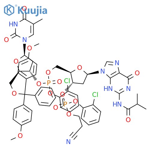3'-Guanylic acid,5'-O-[bis(4-methoxyphenyl)phenylmethyl]-P-(2-chlorophenyl)thymidylyl-(3'&reg;5')-2'-deoxy-N-(2-methyl-1-oxopropyl)-,2-chlorophenyl 2-cyanoethyl ester (9CI) structure