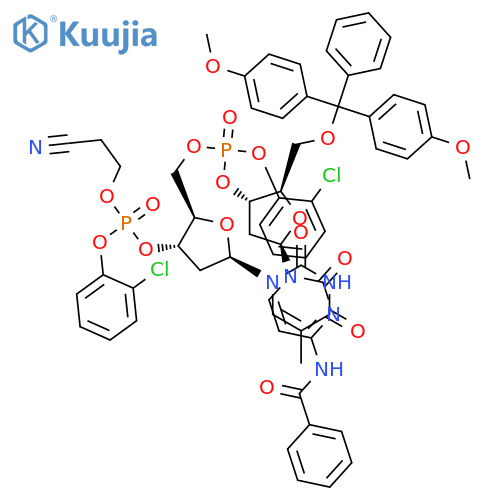 3'-Thymidylic acid, N-benzoyl-5'-O-[bis(4-methoxyphenyl)phenylmethyl]-P-(2-chlorophenyl)-2'-deoxycytidylyl-(3'&#x2192;5')-, 2-chlorophenyl 2-cyanoethyl ester structure