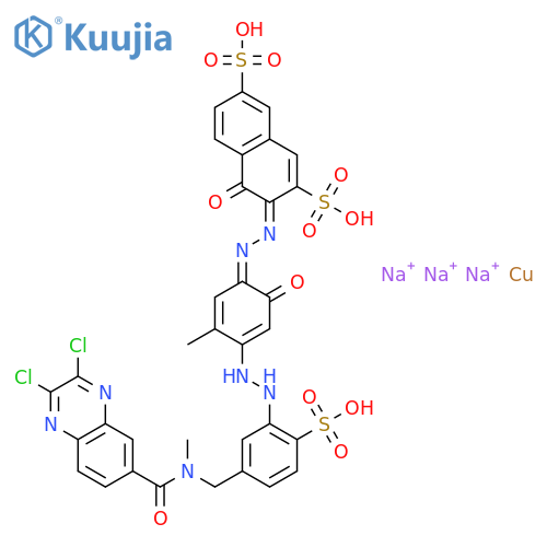 trisodium [3-[[4-[[5-[[[(2,3-dichloroquinoxalin-6-yl)carbonyl]methylamino]methyl]-2-sulphophenyl]azo]-2-hydroxy-5-methylphenyl]azo]-4-hydroxynaphthalene-2,7-disulphonato(5-)]cuprate(3-) structure