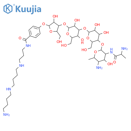 Benzamide,4-[[O-4-amino-2-[[(2S)-2-amino-1-oxopropyl]amino]-2,4,6-trideoxy-a-D-galactopyranosyl-(1&reg;4)-O-b-D-galactopyranosyl-(1&reg;3)-O-a-D-glucopyranosyl-(1&reg;3)-a-D-ribofuranosyl]oxy]-N-[3-[[4-[(4-aminobutyl)amino]butyl]amino]propyl]-(9CI) structure