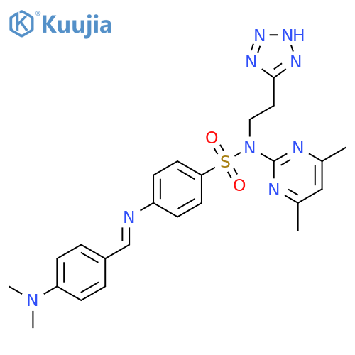 4-({(1E)-[4-(dimethylamino)phenyl]methylidene}amino)-N-(4,6-dimethylpyrimidin-2-yl)-N-[2-(2H-tetrazol-5-yl)ethyl]benzenesulfonamide structure