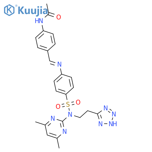 N-(4-{(E)-[(4-{(4,6-dimethylpyrimidin-2-yl)[2-(2H-tetrazol-5-yl)ethyl]sulfamoyl}phenyl)imino]methyl}phenyl)acetamide structure
