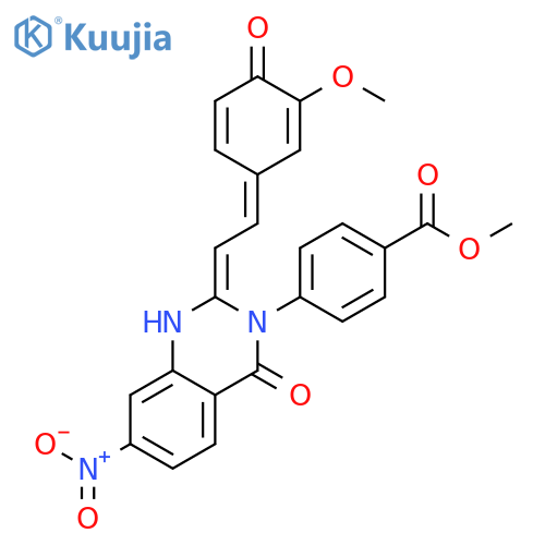 methyl 4-[(2Z)-2-[(2Z)-2-(3-methoxy-4-oxocyclohexa-2,5-dien-1-ylidene)ethylidene]-7-nitro-4-oxo-1,4-dihydroquinazolin-3(2H)-yl]benzoate structure