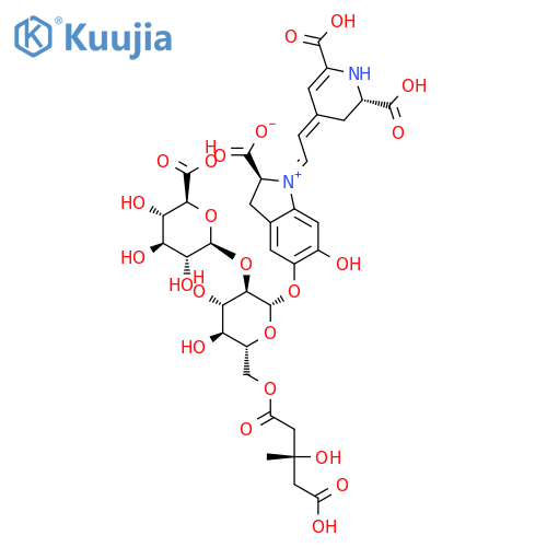 (1E,2S)-5-({6-O-[(3R)-4-carboxy-3-hydroxy-3-methylbutanoyl]-2-O-(beta-D-glucopyranuronosyl)-beta-D-glucopyranosyl}oxy)-1-{(2E)-2-[(2S)-2,6-dicarboxy-2,3-dihydropyridin-4(1H)-ylidene]ethylidene}-6-hydroxy-2,3-dihydro-1H-indolium-2-carboxylate structure