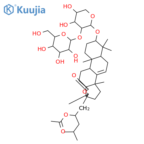 Lanost-7-en-18-oic acid, 23-(acetyloxy)-3-[(2-O-β-D-glucopyranosyl-β-D-xylopyranosyl)oxy]-20-hydroxy-, γ-lactone, (3β,9β,23S)- structure