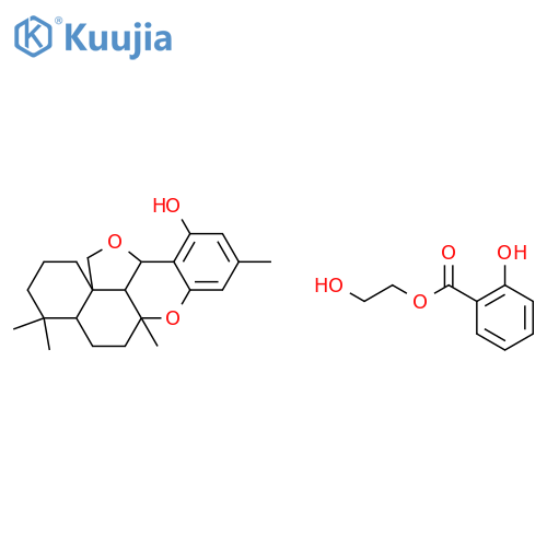 2-hydroxyethyl 2-hydroxybenzoate - (4aS,6aS,11bR,13bS)-4,4,6a,9-tetramethyl-1,2,3,4,4a,5,6,6a,11b,13b-decahydrobenzo[a]furo[2,3,4-mn]xanthen-11-ol (1:1) structure