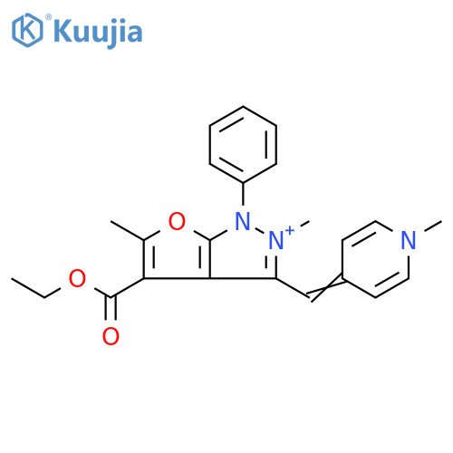 1H-Furo[2,3-c]pyrazolium, 4-(ethoxycarbonyl)-2,5-dimethyl-3-[(1-methyl-4(1H)-pyridinylidene)methyl]-1-phenyl- structure