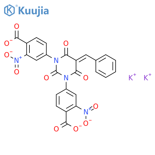 dipotassium 4,4'-(5-benzylidene-2,4,6-trioxodihydropyrimidine-1,3(2H,4H)-diyl)bis(2-nitrobenzoate) structure