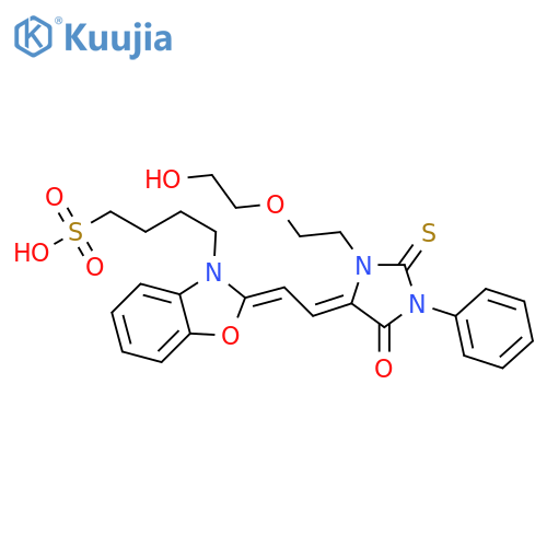 4-[2-[2-[1-[2-(2-Hydroxyethoxy)ethyl]-4-oxo-3-phenyl-2-thioxoimidazolidin-5-ylidene]ethylidene]-2,3-dihydrobenzoxazol-3-yl]butane-1-sulfonic acid structure