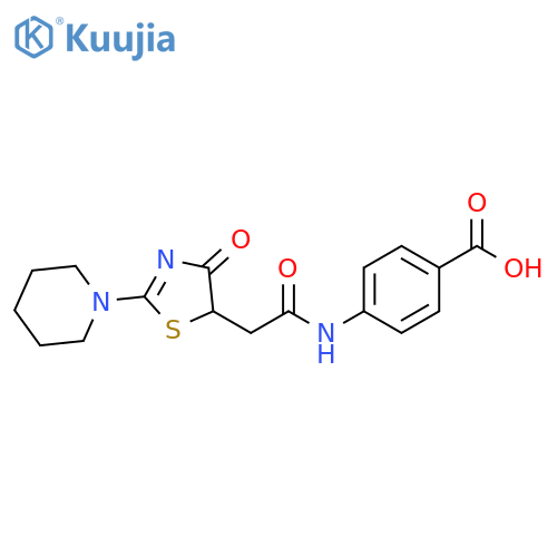 4-{2-4-oxo-2-(piperidin-1-yl)-4,5-dihydro-1,3-thiazol-5-ylacetamido}benzoic acid structure