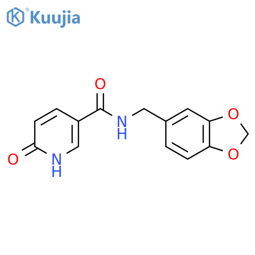 N-[(2H-1,3-benzodioxol-5-yl)methyl]-6-hydroxypyridine-3-carboxamide structure
