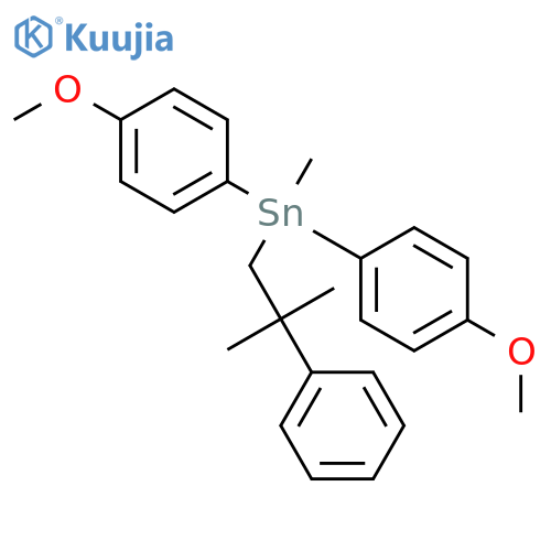 Bis(4-methoxyphenyl)-methyl-(2-methyl-2-phenylpropyl)stannane structure