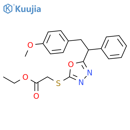 ethyl ({5-[2-(4-methoxyphenyl)-1-phenylethyl]-1,3,4-oxadiazol-2-yl}sulfanyl)acetate structure